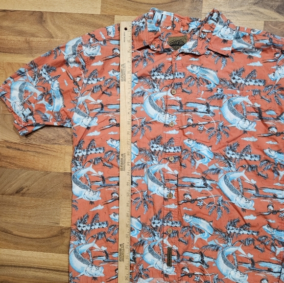 Flyshacker Fishing Shirt M Coral Fish Print Short Sleeve Button Front - Picture 8 of 10